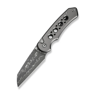 Civivi Pragma Prime Thumb Stud & Button Lock Knife Gray Aluminum Handle (3.49" Damascus Blade)