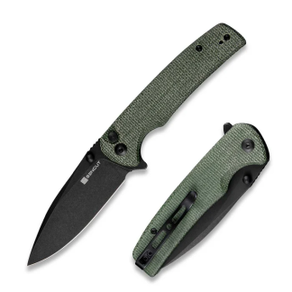 Sachse Flipper-thumb Stud Folding Knife 3.47" Black 9cr18mov Drop Point Plain Edge Blade, Green Micarta Handle