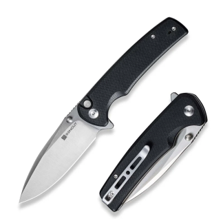 Sachse Flipper-thumb Stud Folding Knife 3.47" Satin 9cr18mov Drop Point Plain Edge Blade, Black G10 Handle