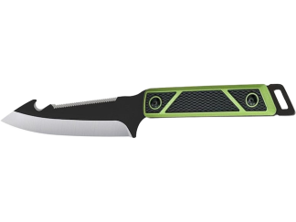 Sog Terragrip Fixed Blade Knife 6.7" Spine Serrated Drop Point With Gut Hook 420 Black Blade Tpr Overmold Handle Black-green