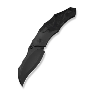 Orc Boss Thumb Stud Knife Black Titanium Handle With Shredded Carbon Fiber Inlay (3.82" Black Stonewashed Cpm 20cv Blade)