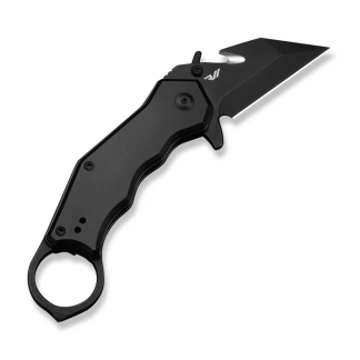 Amaroq Flipper & Thumb Stud & Button Lock Knife Black Aluminum Handle (2.11" Black Stonewashed Nitro-v Blade)
