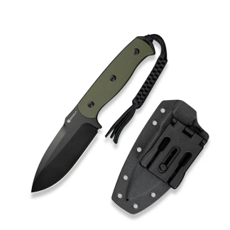 Toxodon Fixed Blade Knife 4.57" Black 9cr18mov Drop Point Plain Edge Blade, Od Green G10 Handle & Kydex Sheath