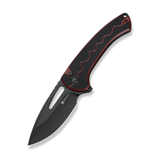Sencut Squiggy Flipper & Thumb Hole & Button Lock Knife Burgundy - Black G10 Handle