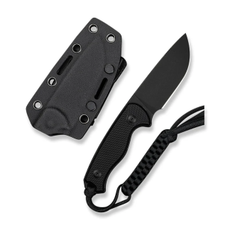 Civivi Timberbark Fixed Black G10 Handle (3.2" Black Stonewashed 14c28n Blade) C23094-1, With 1pc Black Lanyard, Black Kydex Sheath & T-clip
