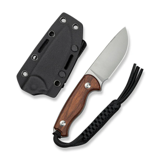 Civivi Timberbark Fixed Guibourtia Wood Handle (3.2" Satin Finished 14c28n Blade) C23094-4, With 1pc Black Lanyard, Black Kydex Sheath & T-clip