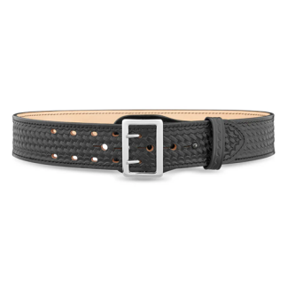 2-1-4" Basketweave Leather Sam Brown 2 Row Stitch Duty Belt With Nickel Buckle