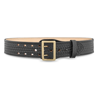 2-1-4" Basketweave Leather Sam Brown 2 Row Stitch Duty Belt With Gold Buckle