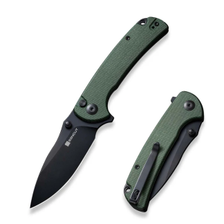 Pulsewave Flipper-thumb Stud Folding Knife 3.45" Black 9cr18mov Drop Point Plain Edge Blade, Green Canvas Micarta Handle