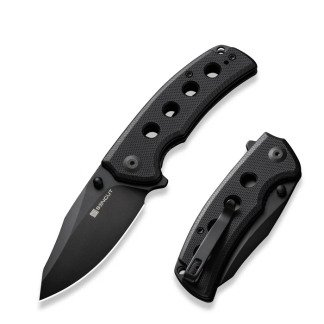 Excalis Flipper-thumb Stud Folding Knife 2.97" Black 9cr18mov Reverse Tanto Plain Edge Blade, Black G10 Handle