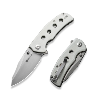 Excalis Flipper-thumb Stud Folding Knife 2.97" Satin 9cr18mov Reverse Tanto Plain Edge Blade, White G10 Handle