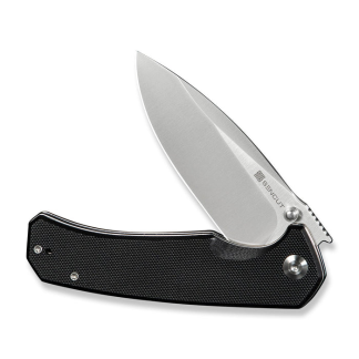 Skarnax Flipper-thumb Stud Folding Knife 3.79" Satin 9cr18mov Drop Point Plain Edge Blade, Black G10 Handle